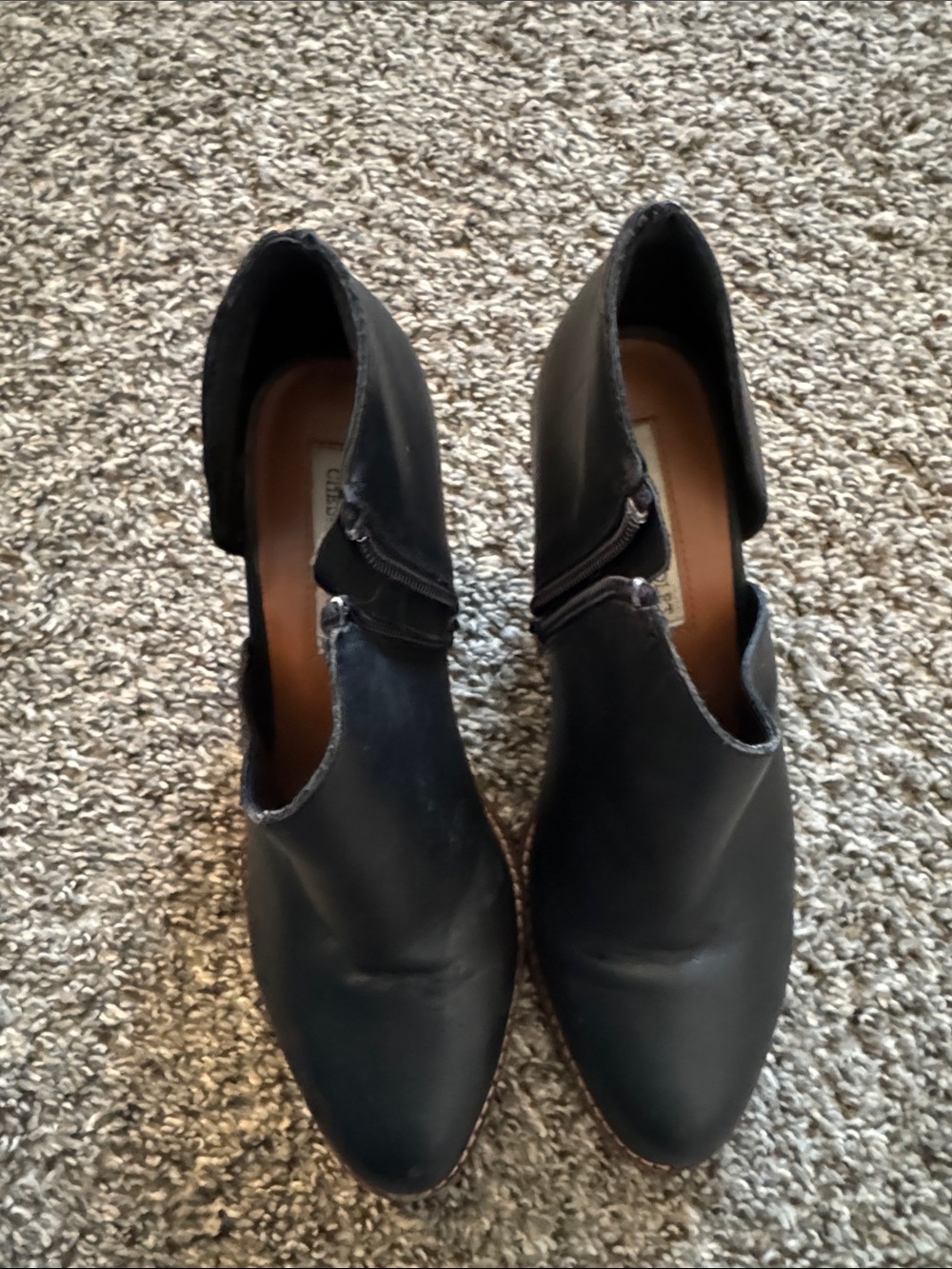 Chelsea & Violet Black Leather Ankle Booties with Side Zip